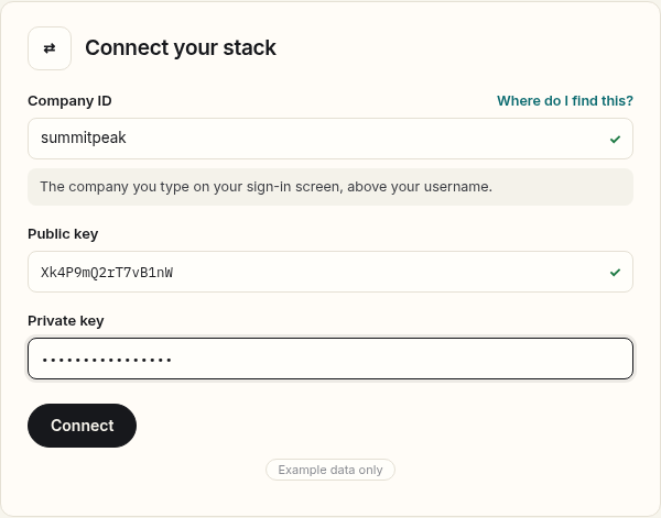 Connect step: stack keys